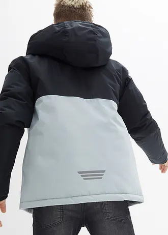 Waterdichte winterjas in colourblocking met capuchon • zwart-zilvergrijs • bonprix online shop