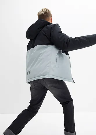 Parka d’hiver imperméable à capuche, style color block • noir-gris argent • Boutique bonprix