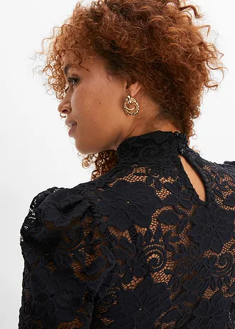 T-shirt manches longues cintré en dentelle • noir • Boutique bonprix