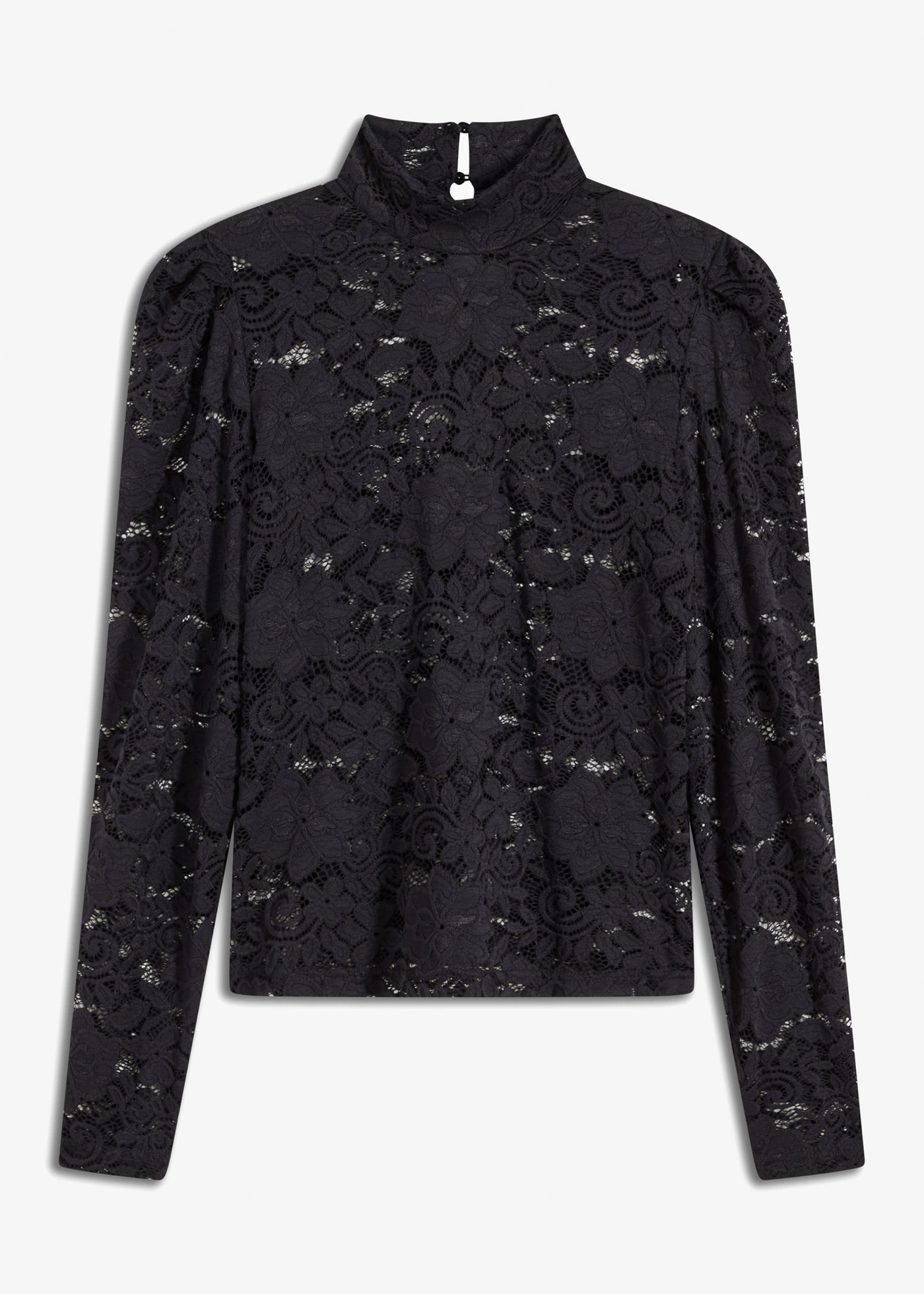 T-shirt manches longues cintré en dentelle • noir • Boutique bonprix