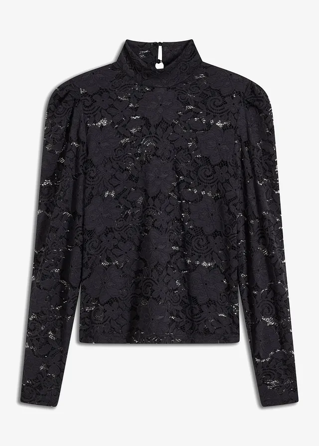 Aansluitend longsleeve met kant • zwart • bonprix online shop