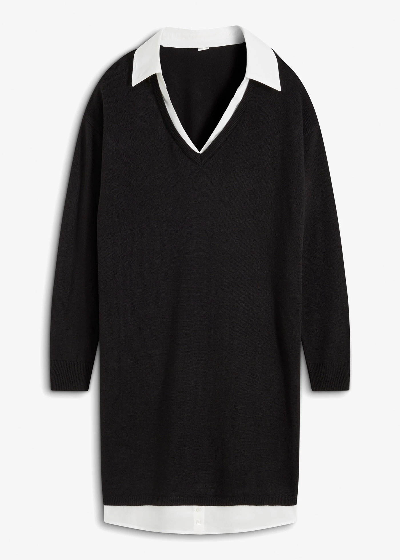 Rochie tricotată cu aplicaţii gen bluză • negru • magazin bonprix