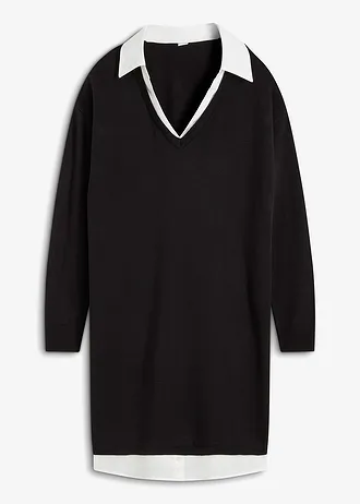 Rochie tricotată cu aplicaţii gen bluză • negru • magazin bonprix