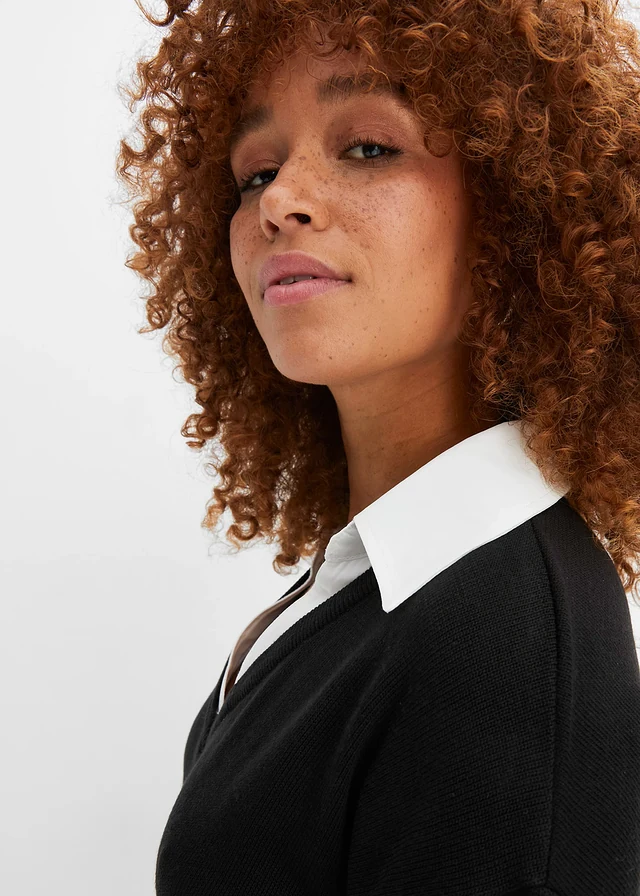 Gebreide jurk met blouse-inzet • zwart • product-page.page-title-suffix