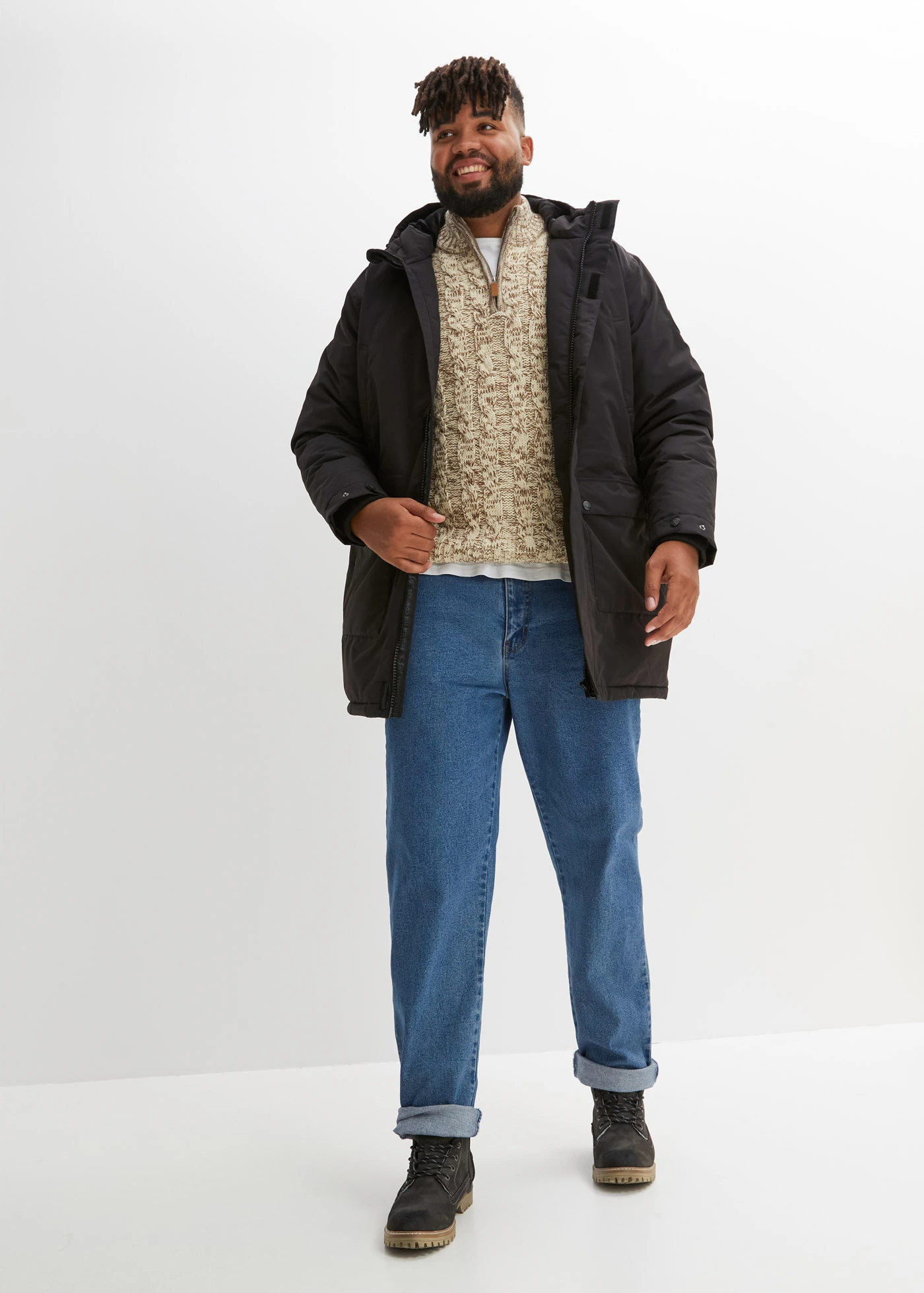 Waterdichte outdoor parka met echt dons • zwart plus size • bonprix online shop