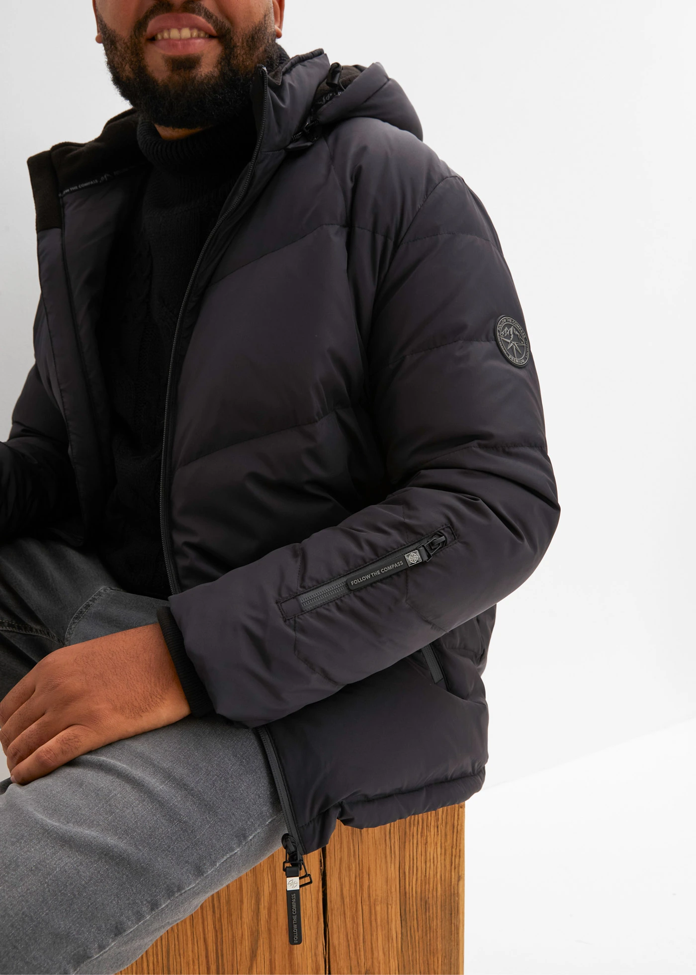 waterafstotend echt donsjack met Bionic-coating • zwart plus size • bonprix online shop