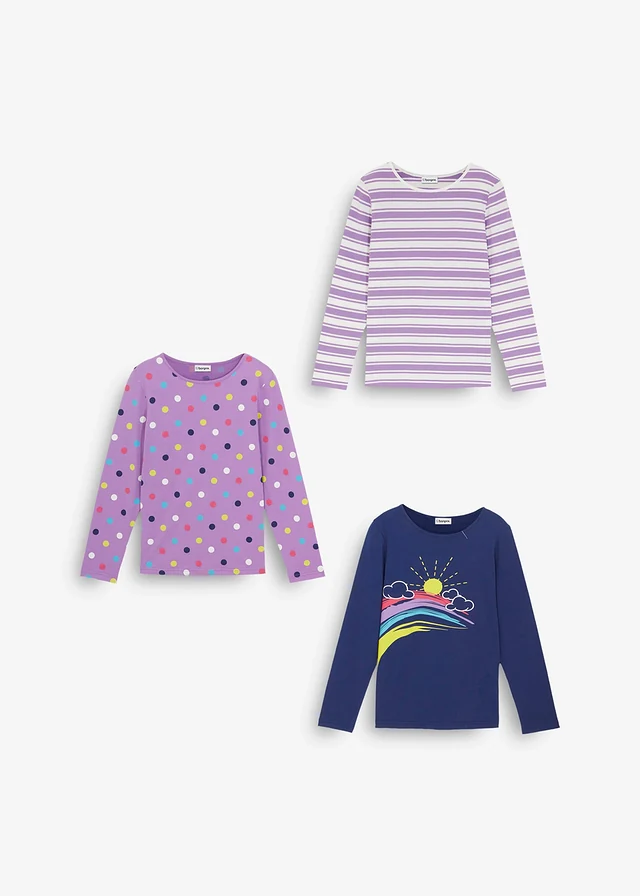 Shirt met lange mouwen van puur biologisch katoen (set van 3) • middernachtblauw+dieplila+wolwit • product-page.page-title-suffix