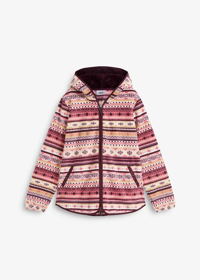 Fleece vest met capuchon en Noors patroon