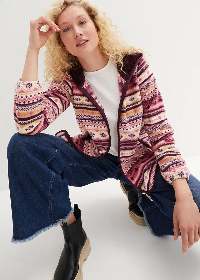 Fleece vest met capuchon en Noors patroon • bessensorbet • product-page.page-title-suffix