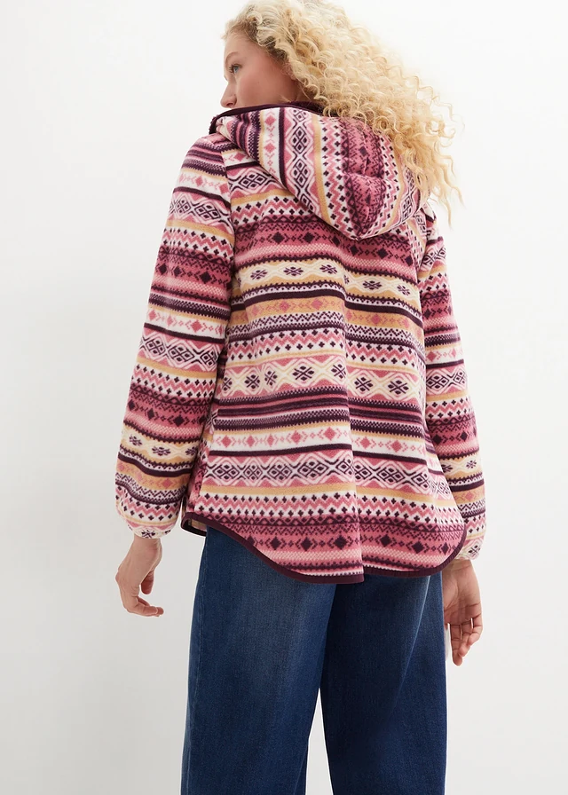 Veste polaire à capuche avec motif norvégien, Couleur: sorbet fruits rouges