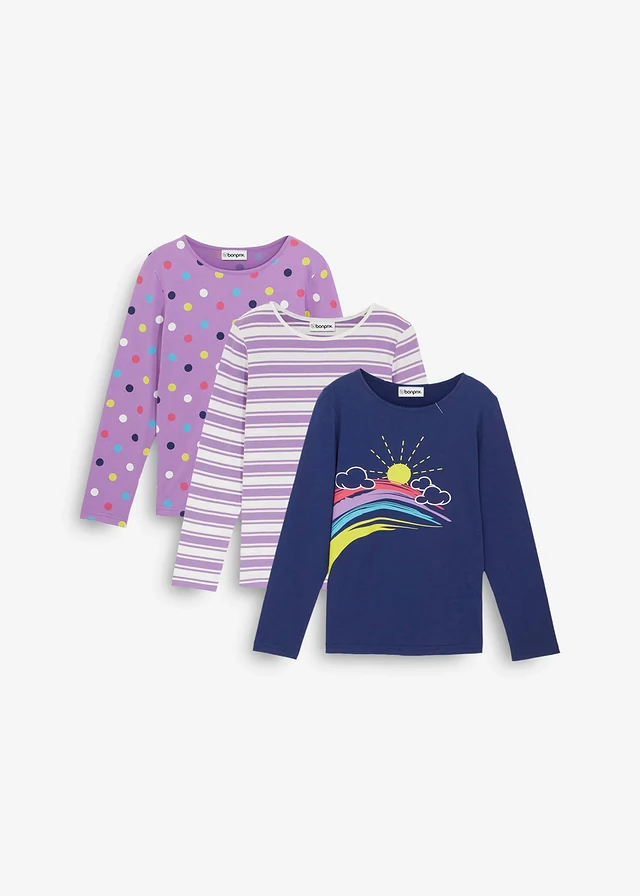 Lot de 3 T-shirts manches longues 100% coton