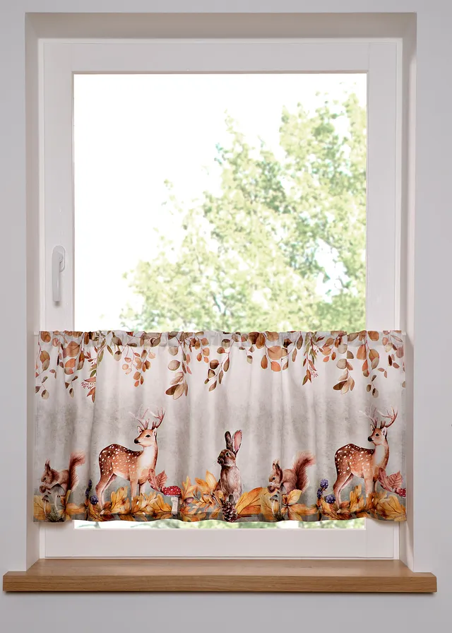 Ablaktábla függöny állatos mintával • szürke/barna/sötétsárga • bonprix áruház