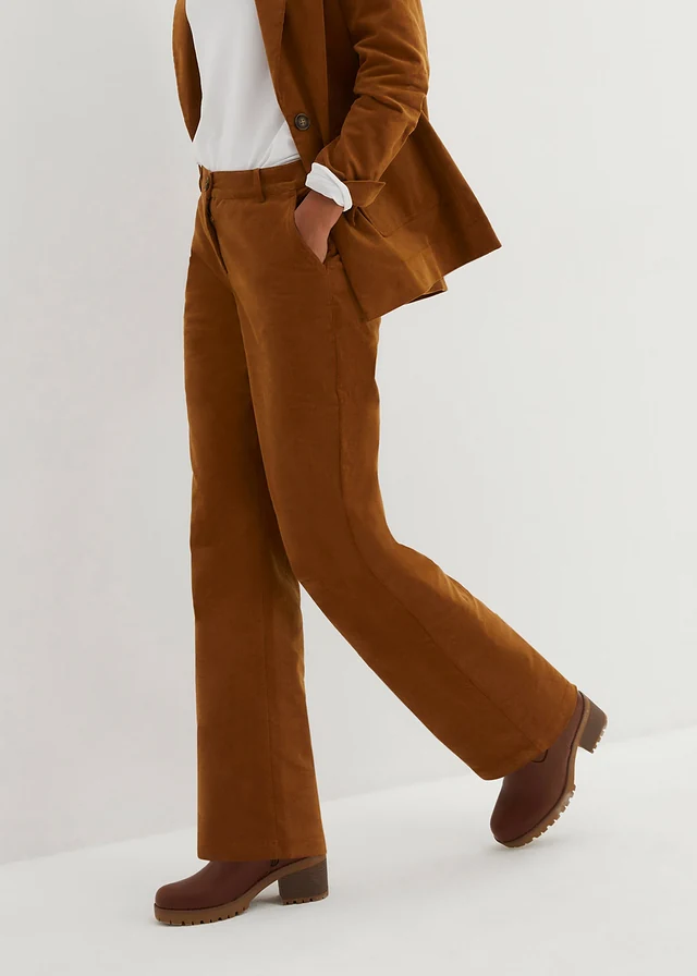 Corduroy broek in Marlene Dietrich stijl van biologisch katoen, Kleur: cognac