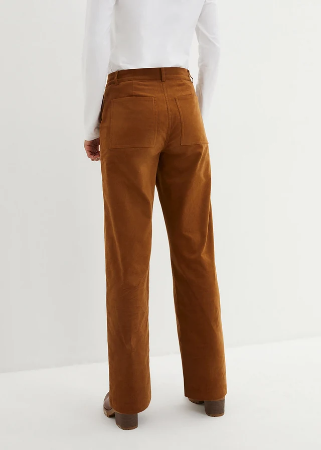 Corduroy broek in Marlene Dietrich stijl van biologisch katoen, Kleur: cognac