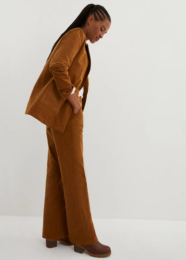Corduroy broek in Marlene Dietrich stijl van biologisch katoen, Kleur: cognac