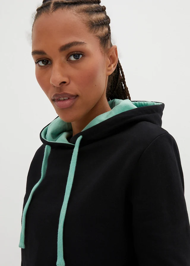 Sweat-shirt à capuche avec détails contrastants • noir/vert sauge • product-page.page-title-suffix