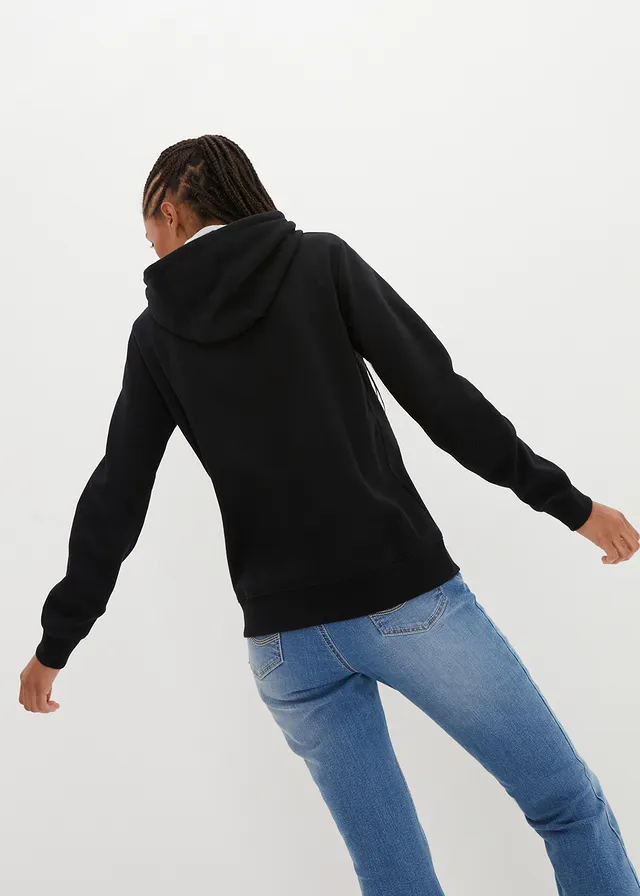 Sweat-shirt à capuche avec détails contrastants, Couleur: noir/vert sauge