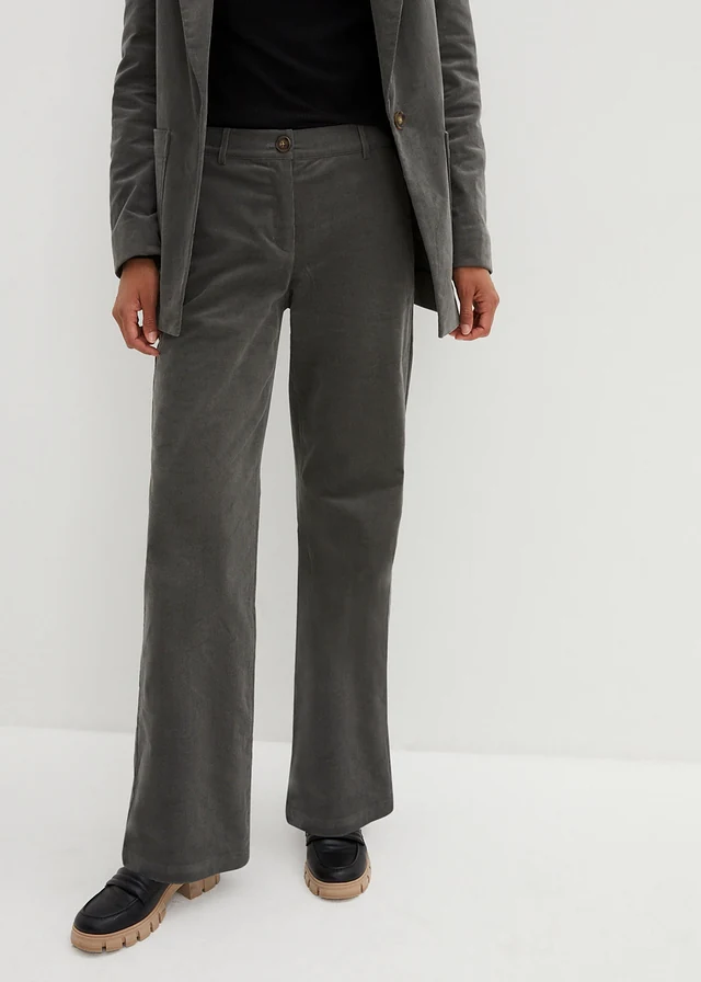 Corduroy broek in Marlene Dietrich stijl van biologisch katoen, Kleur: donkergrijs