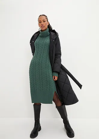 Gebreide jurk in midilengte met structuur • mat groen • bonprix online shop