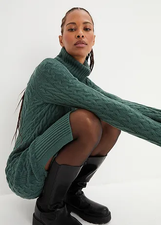 Gebreide jurk in midilengte met structuur • mat groen • bonprix online shop