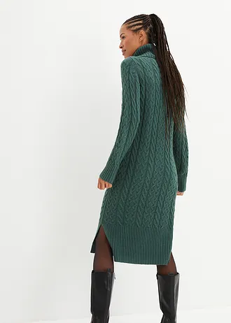Gebreide jurk in midilengte met structuur • mat groen • bonprix online shop