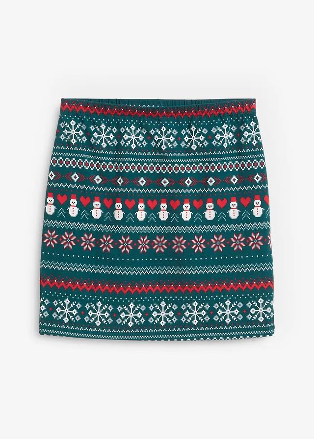 Jupe en coton extensible à imprimé norvégien • vert pétrole-gris argent-écru-rouge norvégien • Boutique bonprix