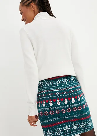 Jupe en coton extensible à imprimé norvégien • vert pétrole-gris argent-écru-rouge norvégien • Boutique bonprix