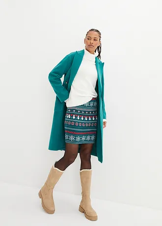 Jupe en coton extensible à imprimé norvégien • vert pétrole-gris argent-écru-rouge norvégien • Boutique bonprix