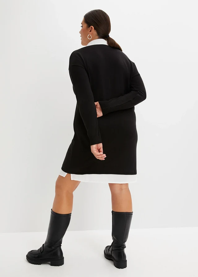Robe en maille à empiècement chemisier, Couleur: noir