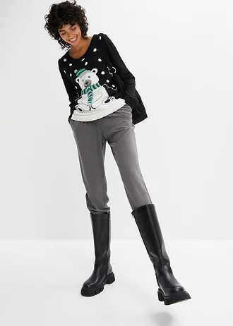 Kalhoty se sklady v pase, bez zapínání, barva: šedý melír