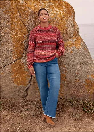 Pull confortable en grosse maille • rouge érable chiné • Boutique bonprix