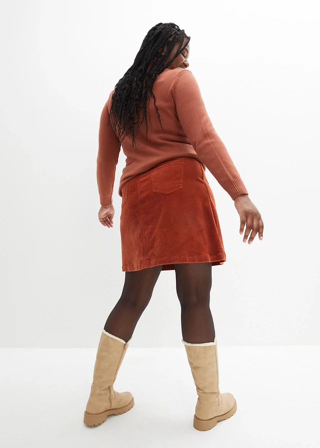 Stretch corduroy rok met knoopsluiting, Kleur: roestbruin