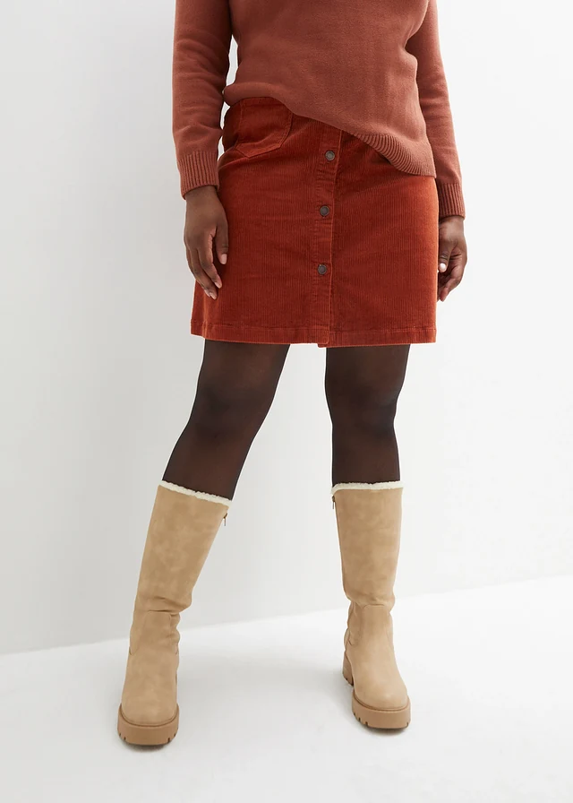 Stretch corduroy rok met knoopsluiting, Kleur: roestbruin