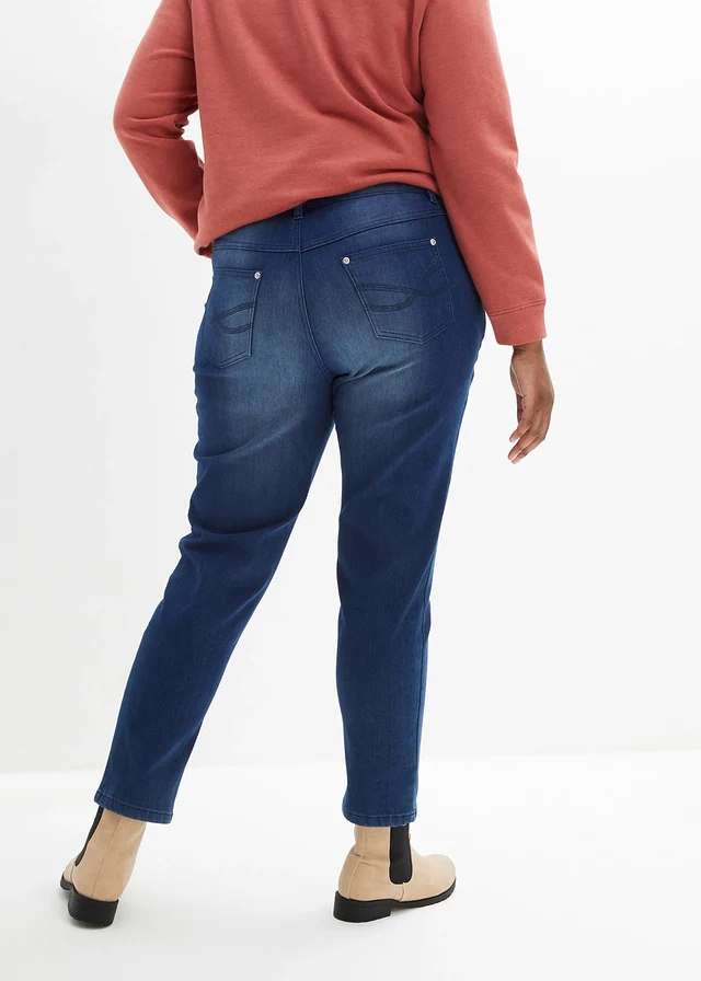 Jean chaud boyfriend taille mi-haute avec intérieur doux, Couleur: bleu foncé denim used