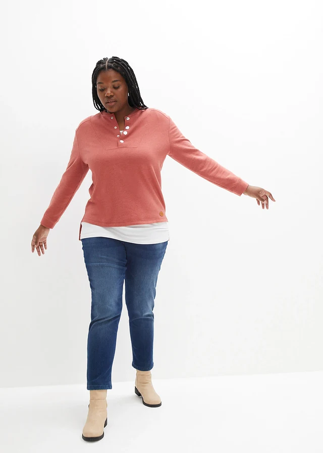 Jean chaud boyfriend taille mi-haute avec intérieur doux, Couleur: bleu foncé denim used