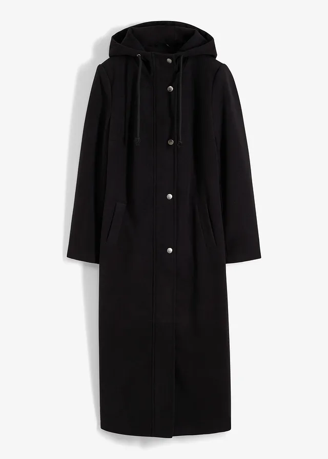 Kabát z umělé vlny, maxi délka • černá • bonprix obchod