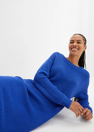 Oversized pletené šaty z žebrového materiálu • drahokamově modrá • bonprix obchod