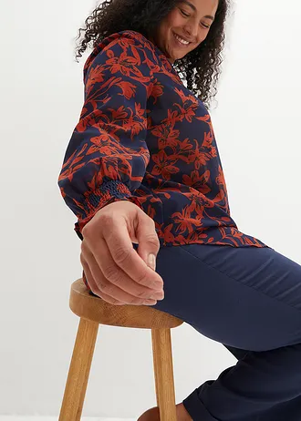 Šifonová halenka s žabičkováním • černá /červená salsa plus size • bonprix obchod