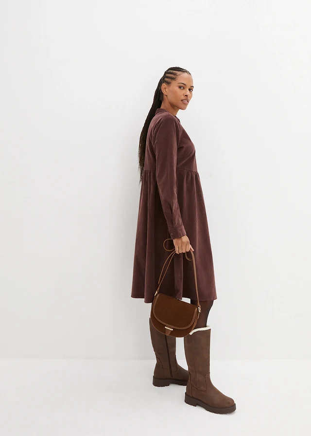 Midi jurk van katoen-corduroy, Kleur: terrabruin