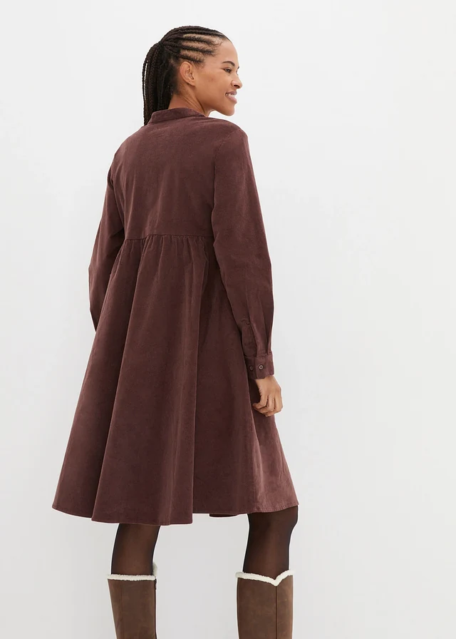 Midi jurk van katoen-corduroy, Kleur: terrabruin