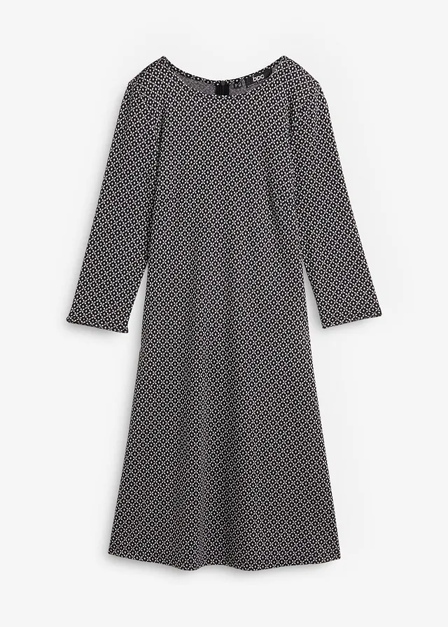 Robe en jersey milano de viscose mélangée avec motif jacquard, Couleur: noir/blanc cassé graphique
