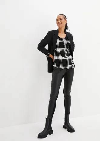 Triko s elastickým okrajem, dlouhý rukáv, barva: černo-přírodní bílá kostka