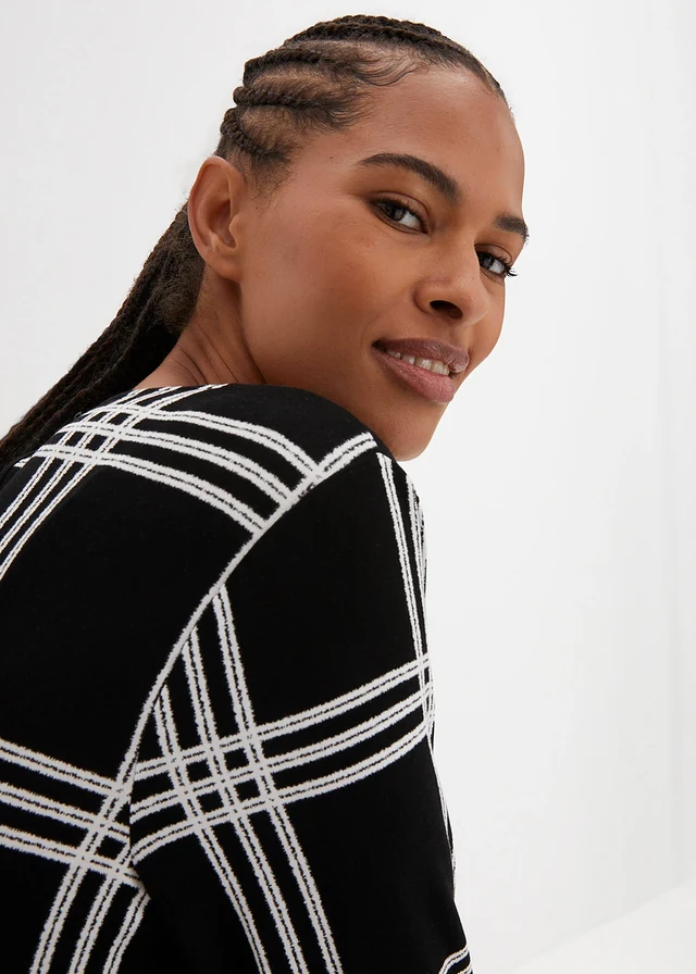 Longsleeve met elastische onderrand • zwart-wolwit geruit • product-page.page-title-suffix