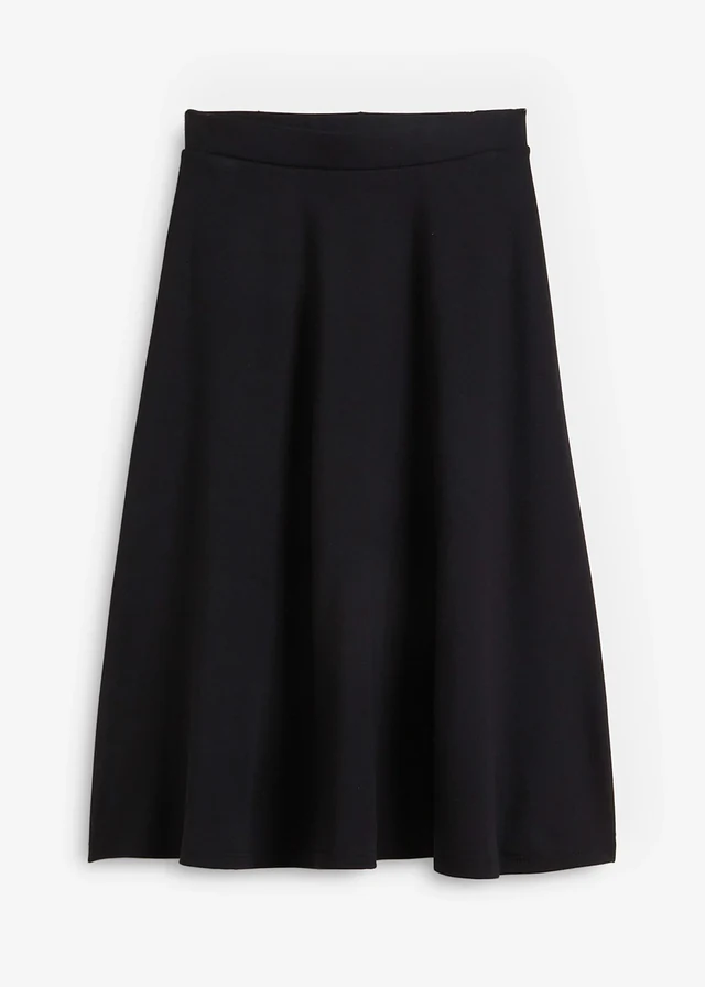 Jupe midi en Punto di Roma, Couleur: noir
