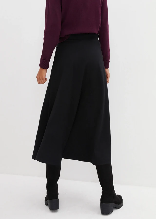 Jupe midi en Punto di Roma, Couleur: noir