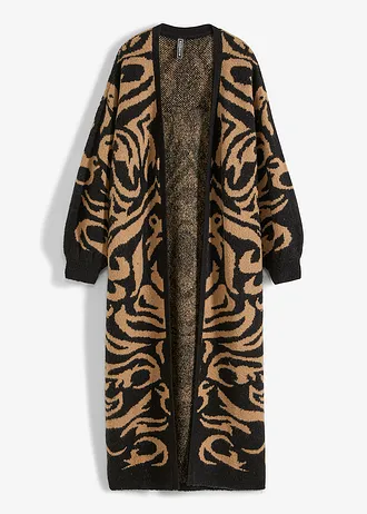 Gilet long en maille • noir/beige kaki • Boutique bonprix