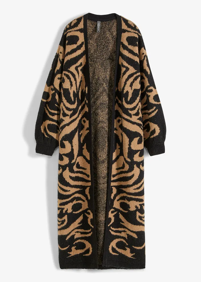 Gilet long en maille • noir/beige kaki • Boutique bonprix