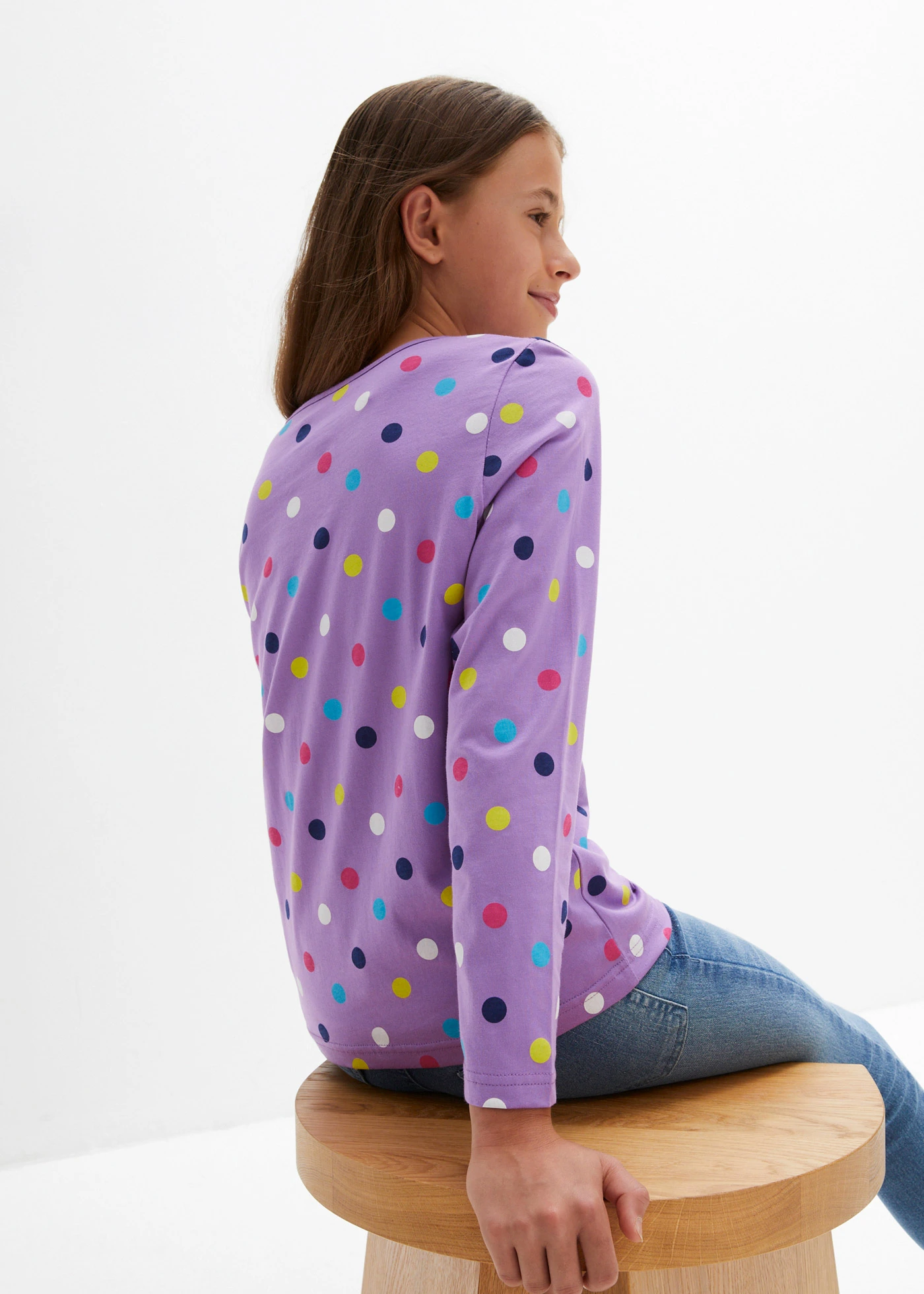 Dívčí tričko s dlouhým rukávem, z čisté organické bavlny (3 ks v balení) • půlnoční modrá .+sytě šeříková+přírodní bílá • bonprix obchod