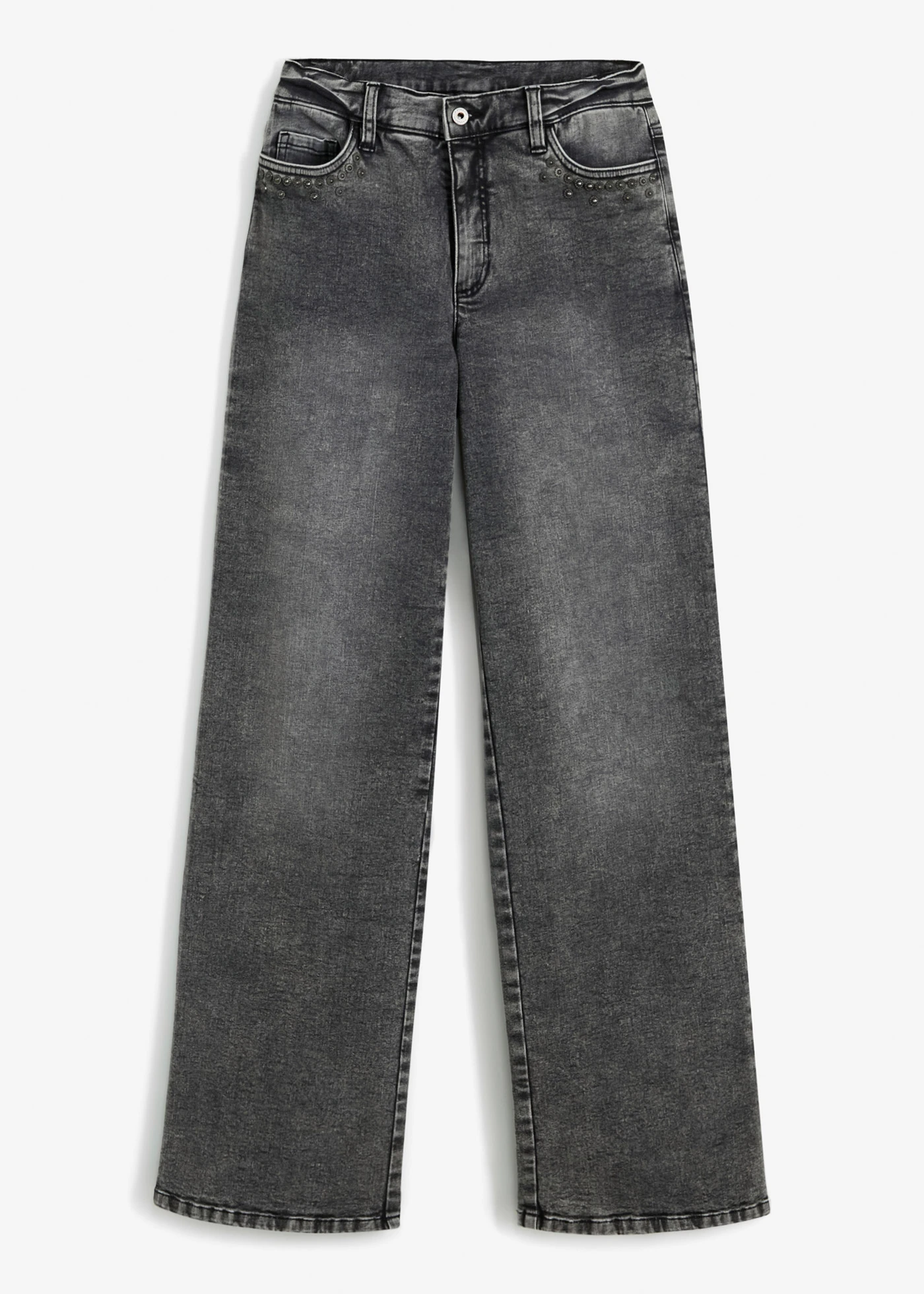 Wide Leg farmer, High Waist, szegecses betéttel • szürke denim • bonprix áruház