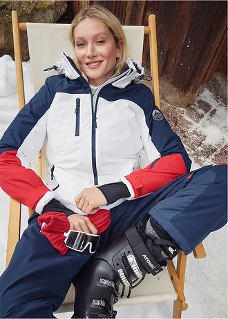 Geacă funcțională schi, impermeabilă, cu șlițuri de ventilare • alb/bleumarin • magazin bonprix